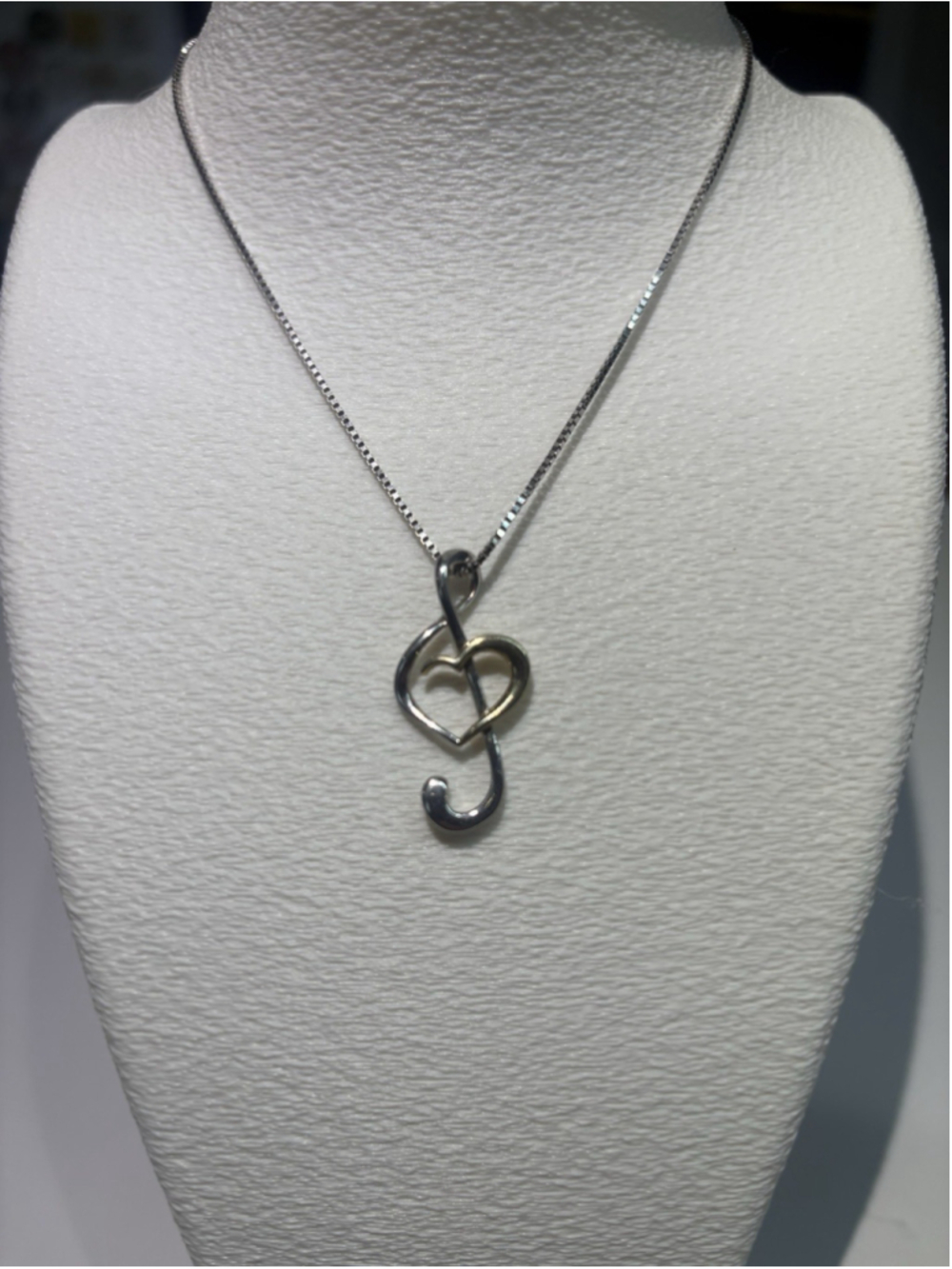 925 Sterling Silver Treble Clef Heart Necklace Italy Music Note 4g